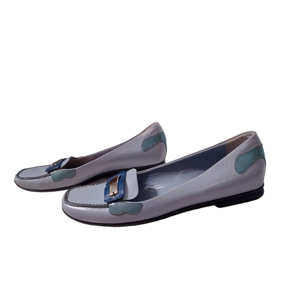 PRADA • 37 1/2 • Leather loafers blue logo showing Italian Luxury flats slip on - Picture 4 of 9